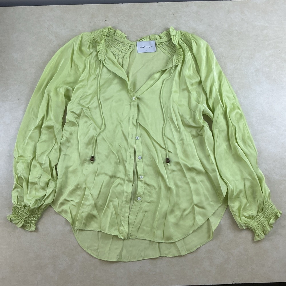 Hausen Womens Green Button Down Blouse Large